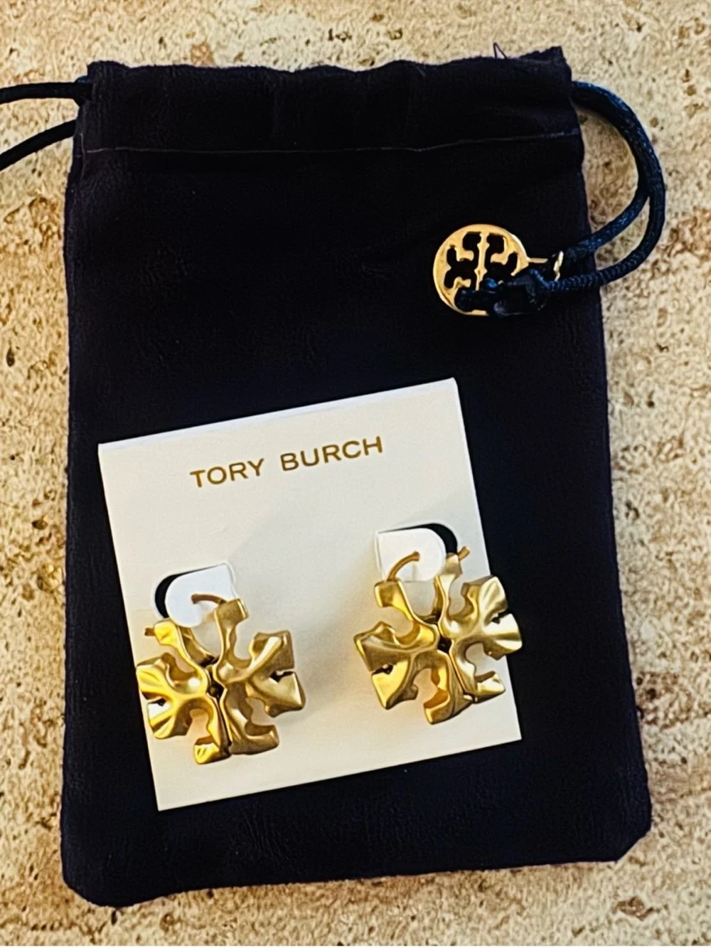 Tory Burch Gold Floral Logo Clip-On Earrings